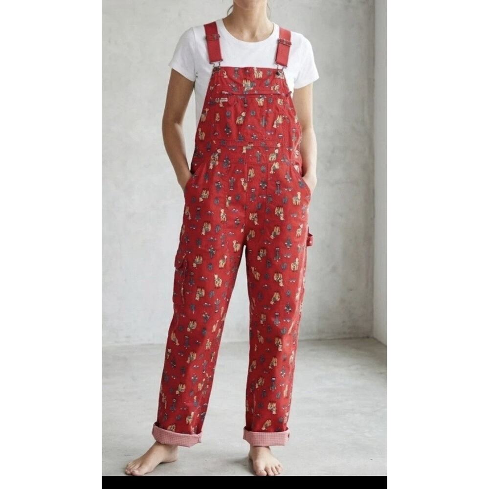 Duluth Trading Co Red Llama Cactus Heirloom Gardening Bib Overalls Small 29 - Picture 15 of 15